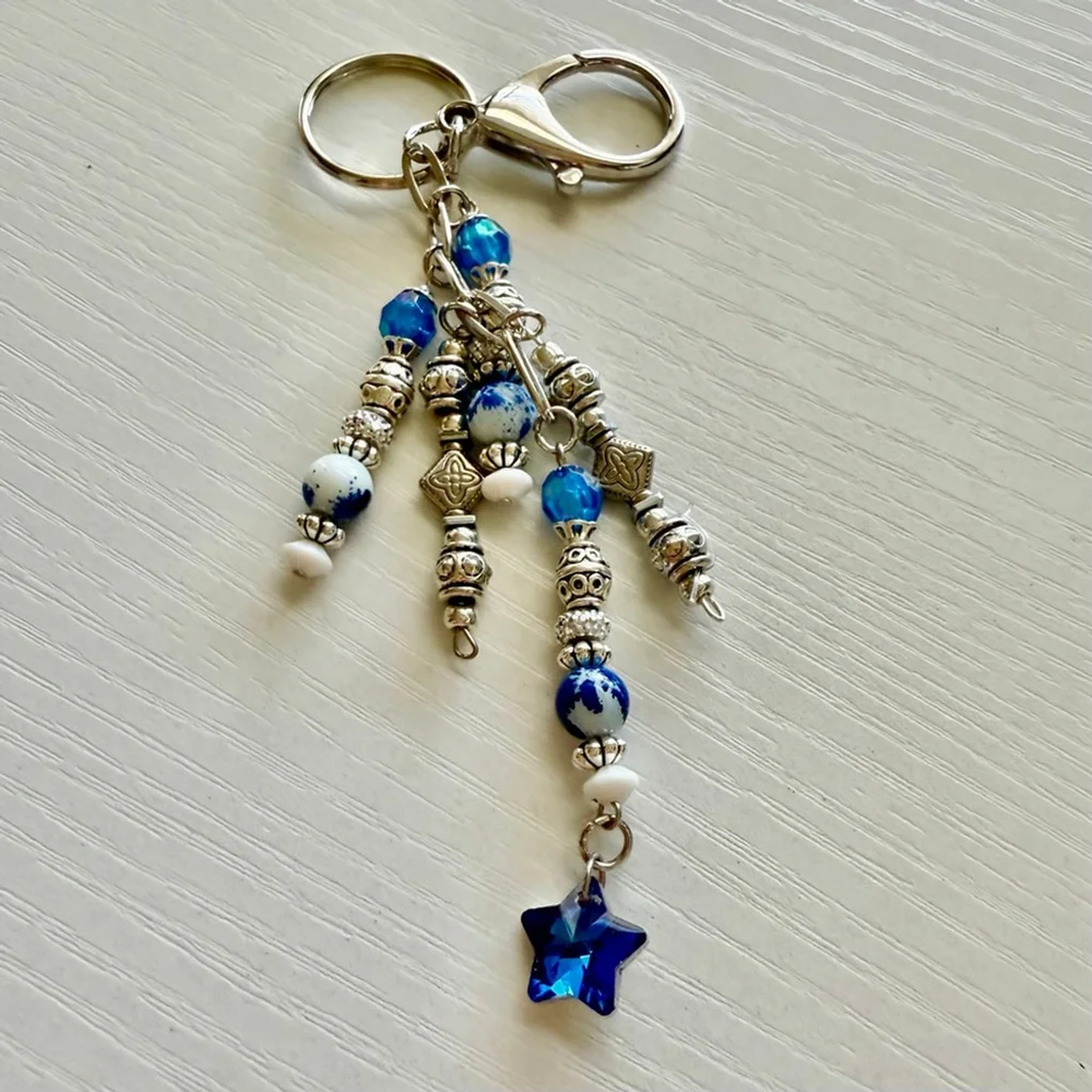 Blue Star Handmade Bag Charm Keychain | One of a Kind | Crystal Accessory
